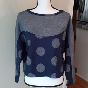Anthro Postmark Navy & Silver Polkadot Crop Top M